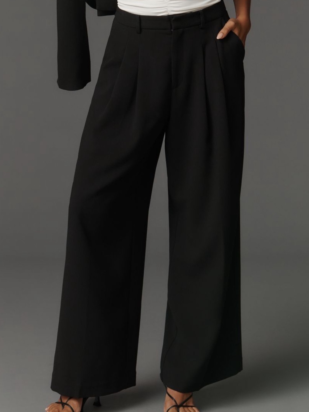 Maeve Black Wide-Leg Pleated Trousers